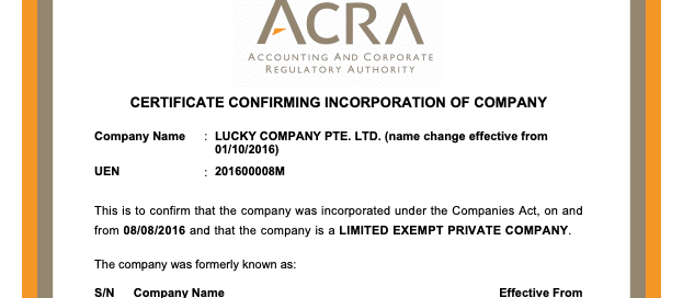 After you register a business in Singapore, you will be given a certificate of incorporation.